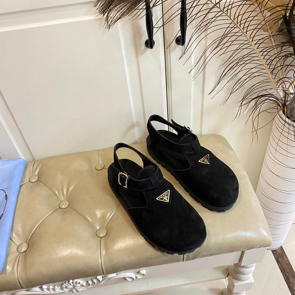 PRADA RUBBER SOLE SANLS IN BLACK SUEDE
