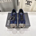PRADA 25S COLLAPSE RE NYLON AND SUEDE SNEAKERS IN RK BLUE WITH METAL TOECAP