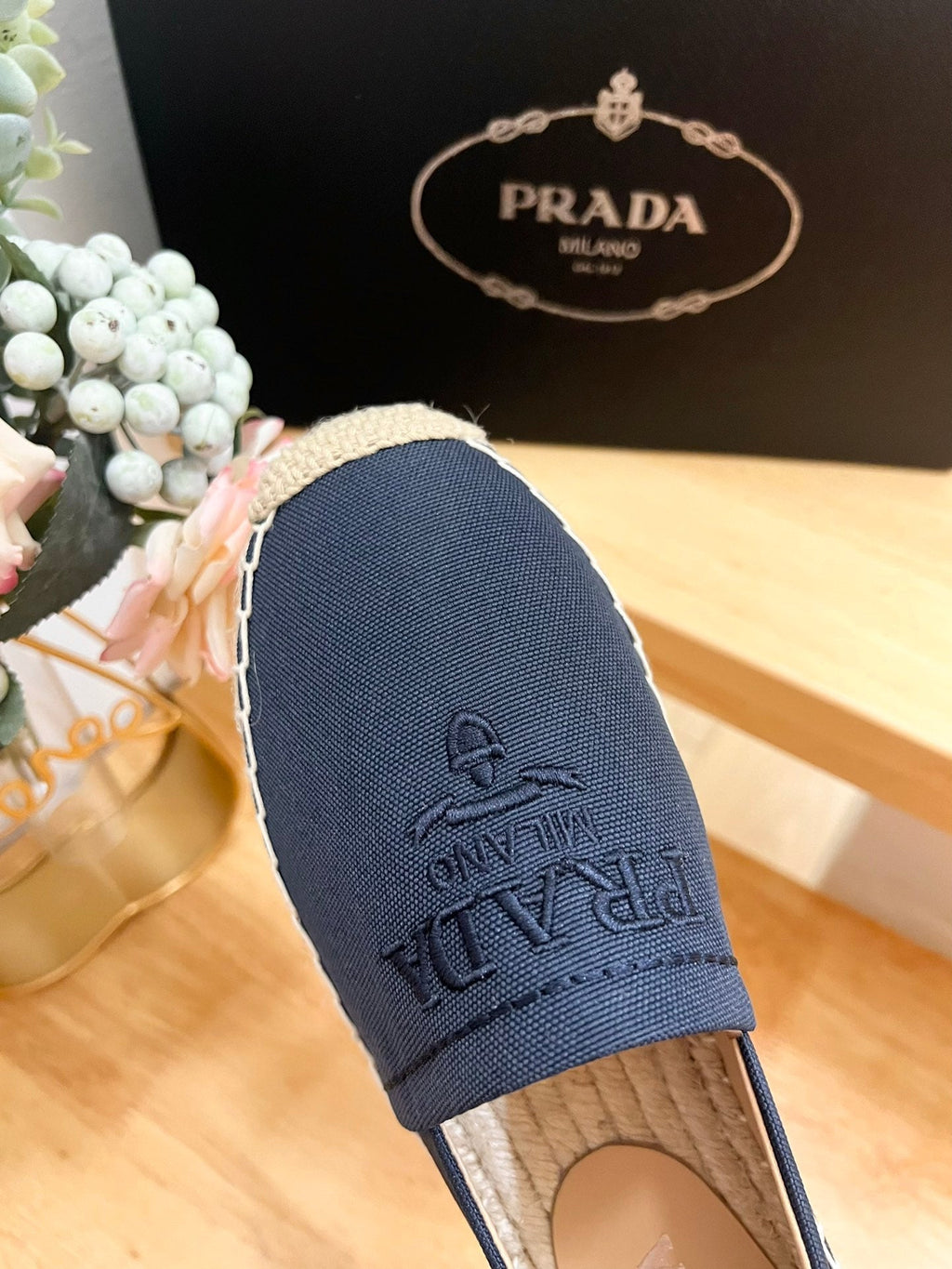 PRADA ESPADRILLES LOAFERS NAVY LINEN FABRIC