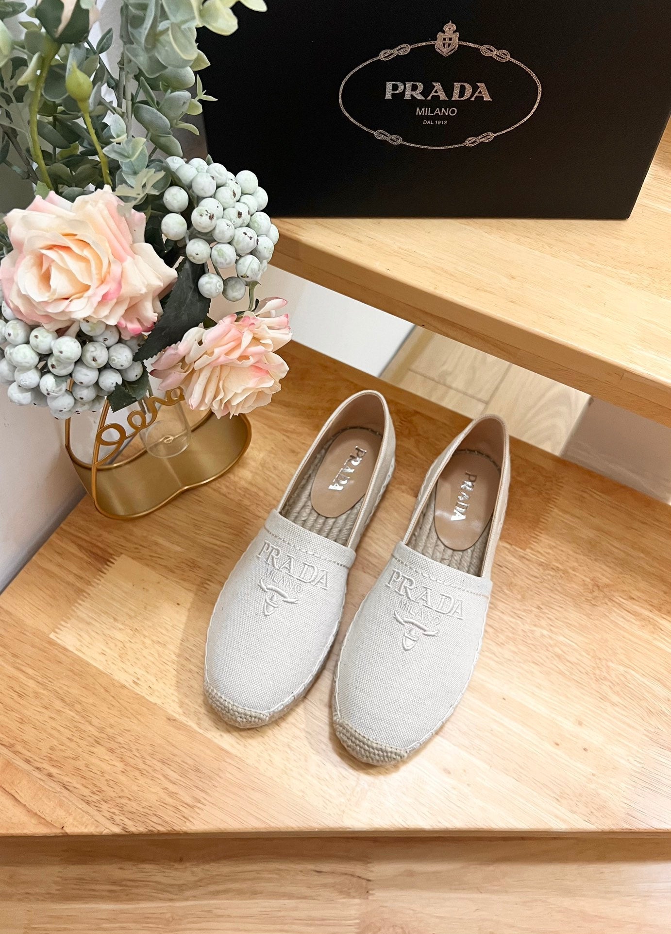 PRADA ESPADRILLES LOAFERS CREAMY WHITE LINEN FABRIC