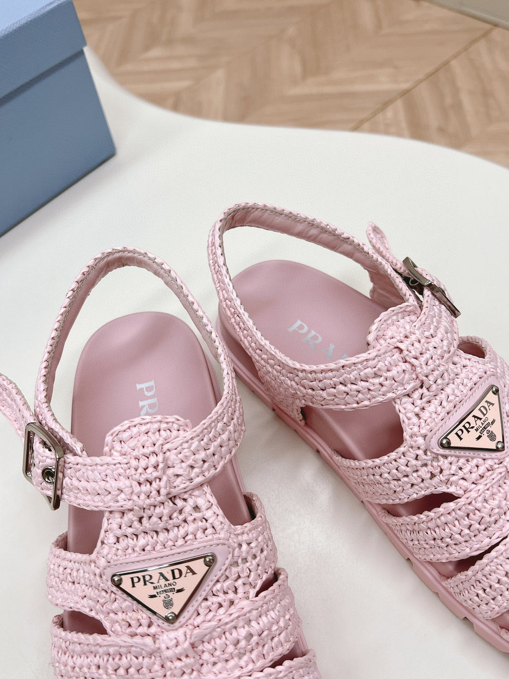 PRADA RUBBER FISHERMAN SANLS LIGHT PINK LAMBSKIN