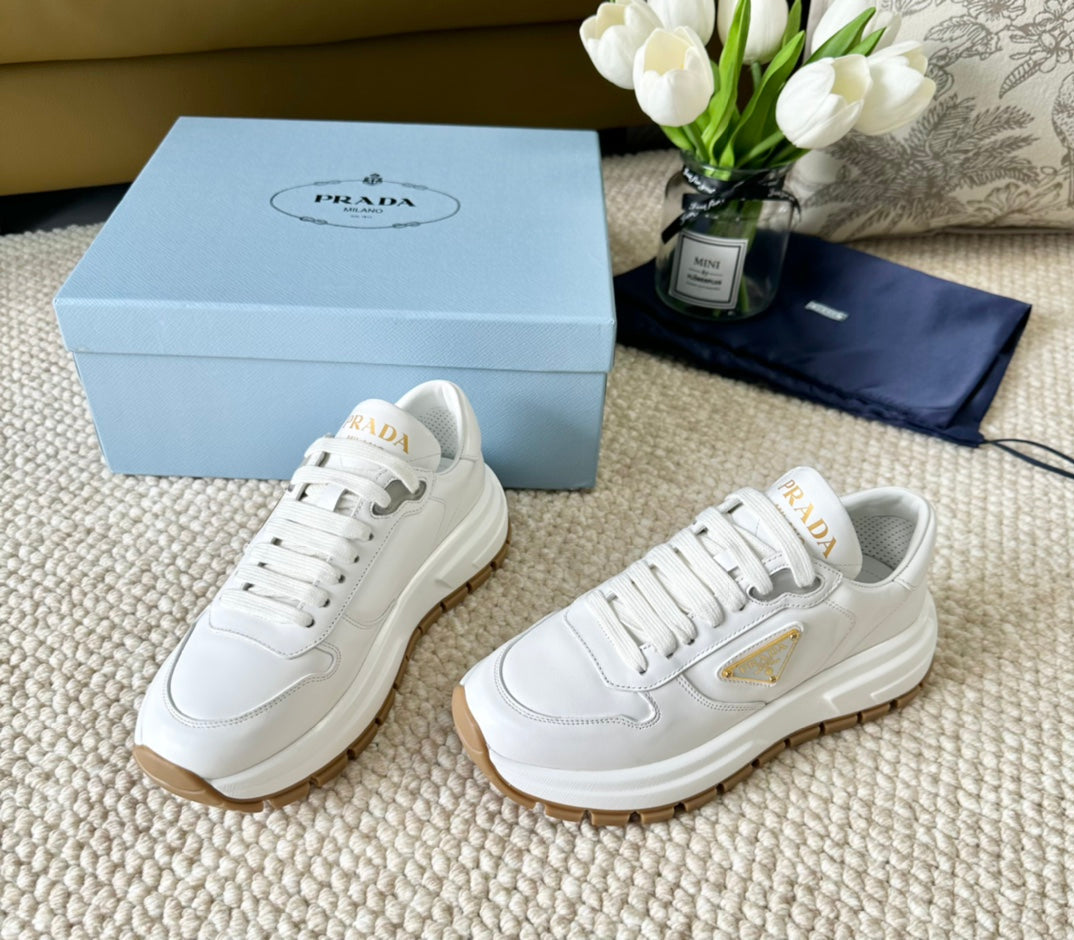 PRADA THICK SOLE SNEAKER WHITE CALFSKIN