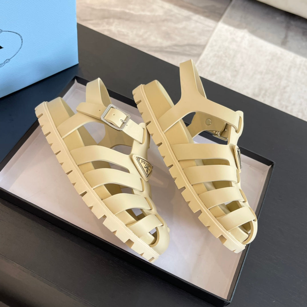 PRADA RUBBER FISHERMAN SANLS BEIGE CALFSKIN