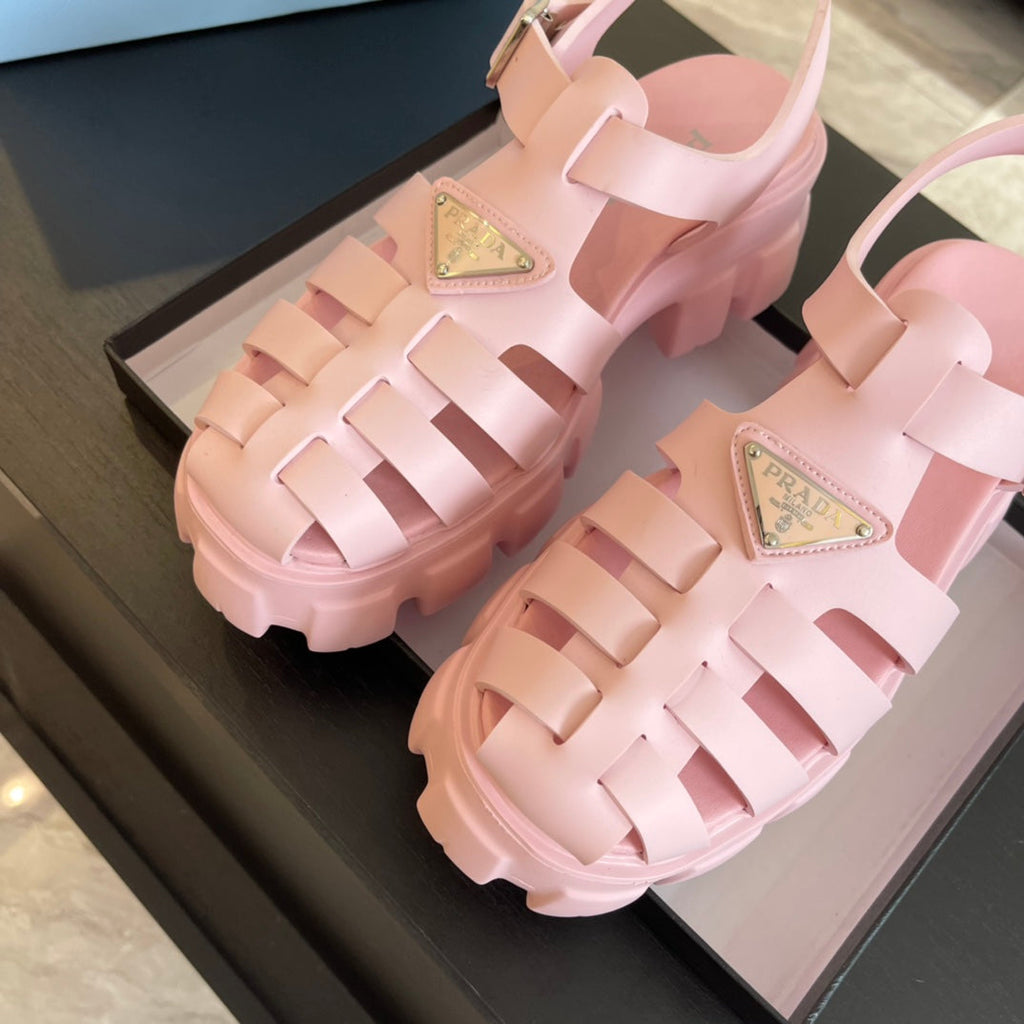PRADA RUBBER MONOLITH SANLS LIGHT PINK CALFSKIN