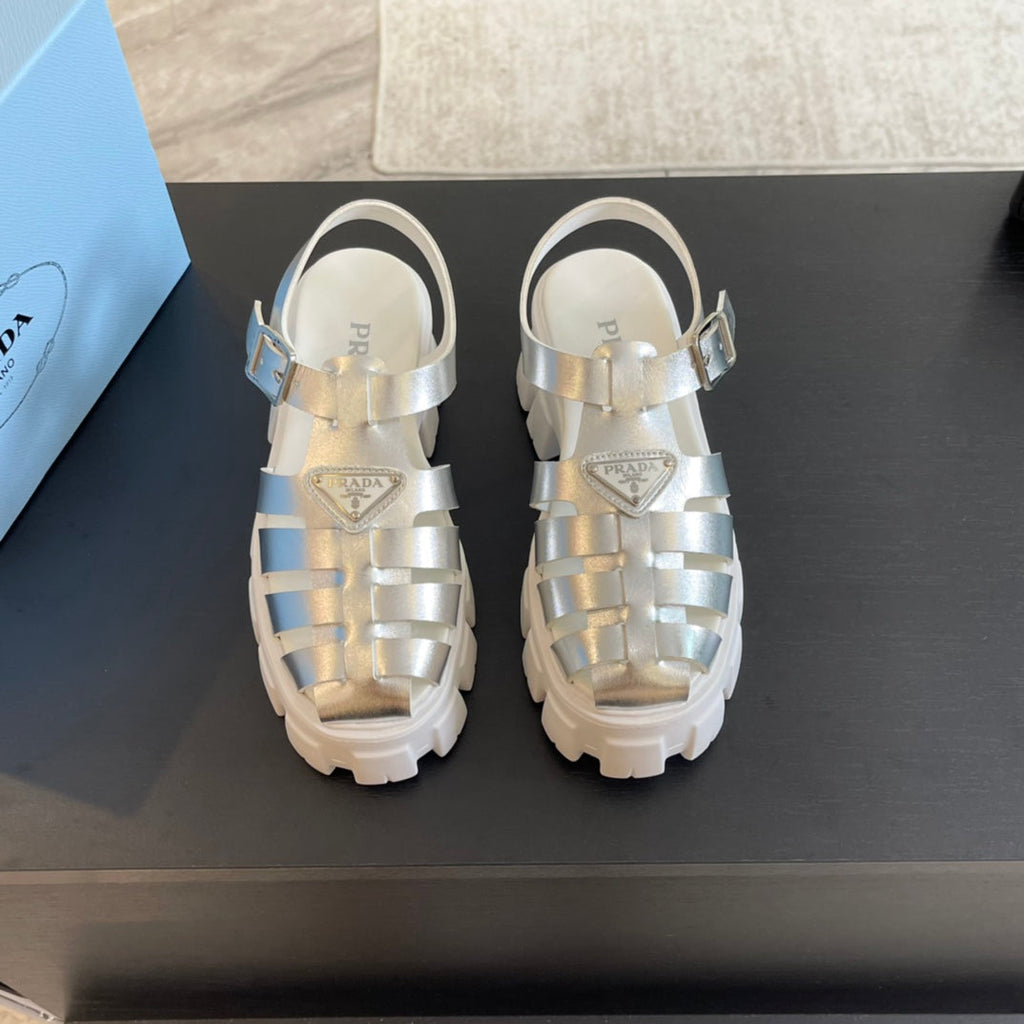 PRADA RUBBER MONOLITH SANLS SILVER CALFSKIN