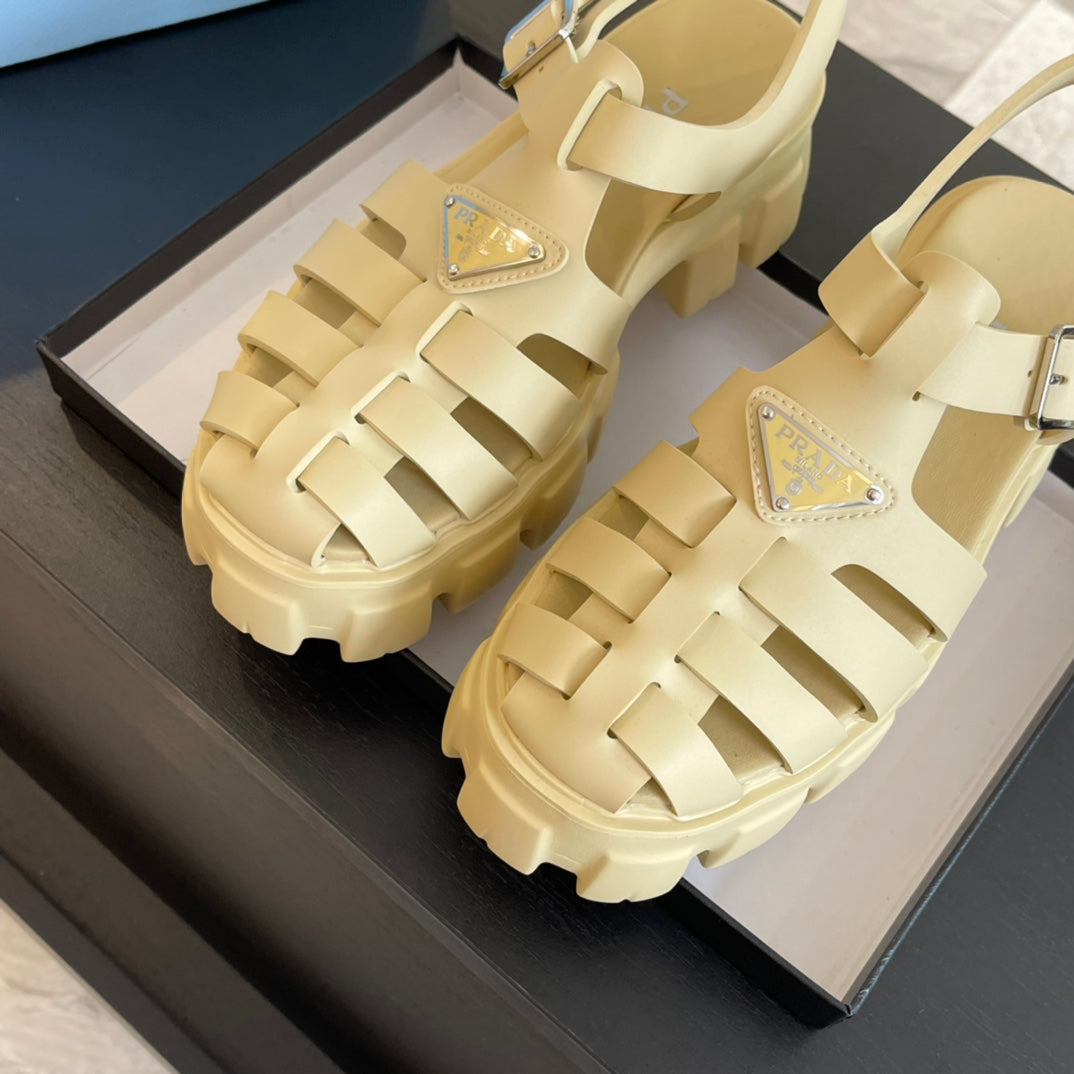 PRADA RUBBER MONOLITH SANLS CREAMY WHITE CALFSKIN