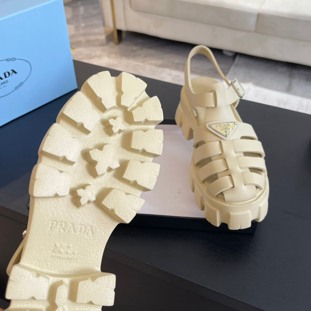 PRADA RUBBER MONOLITH SANLS CREAMY WHITE CALFSKIN