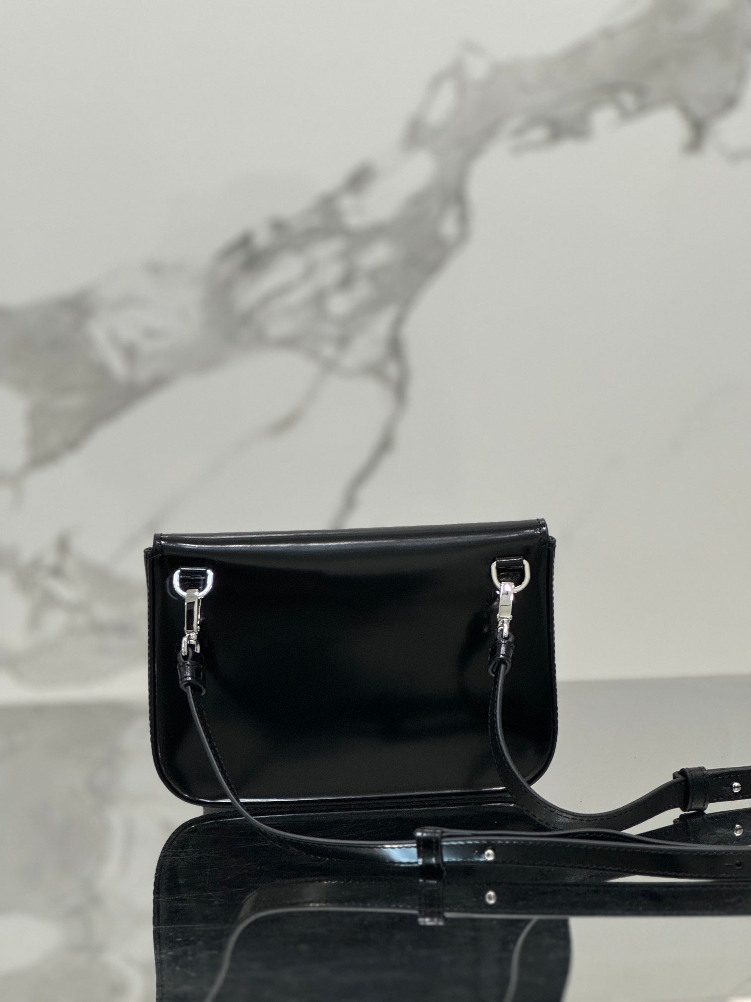 PRADA FLAP BAG 18 IN BLACK SHINY CALFSKIN