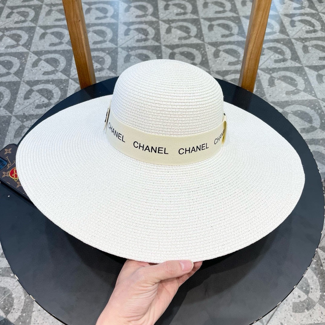 CHANEL WIDE BRIM STRAW HAT WHITE 672707