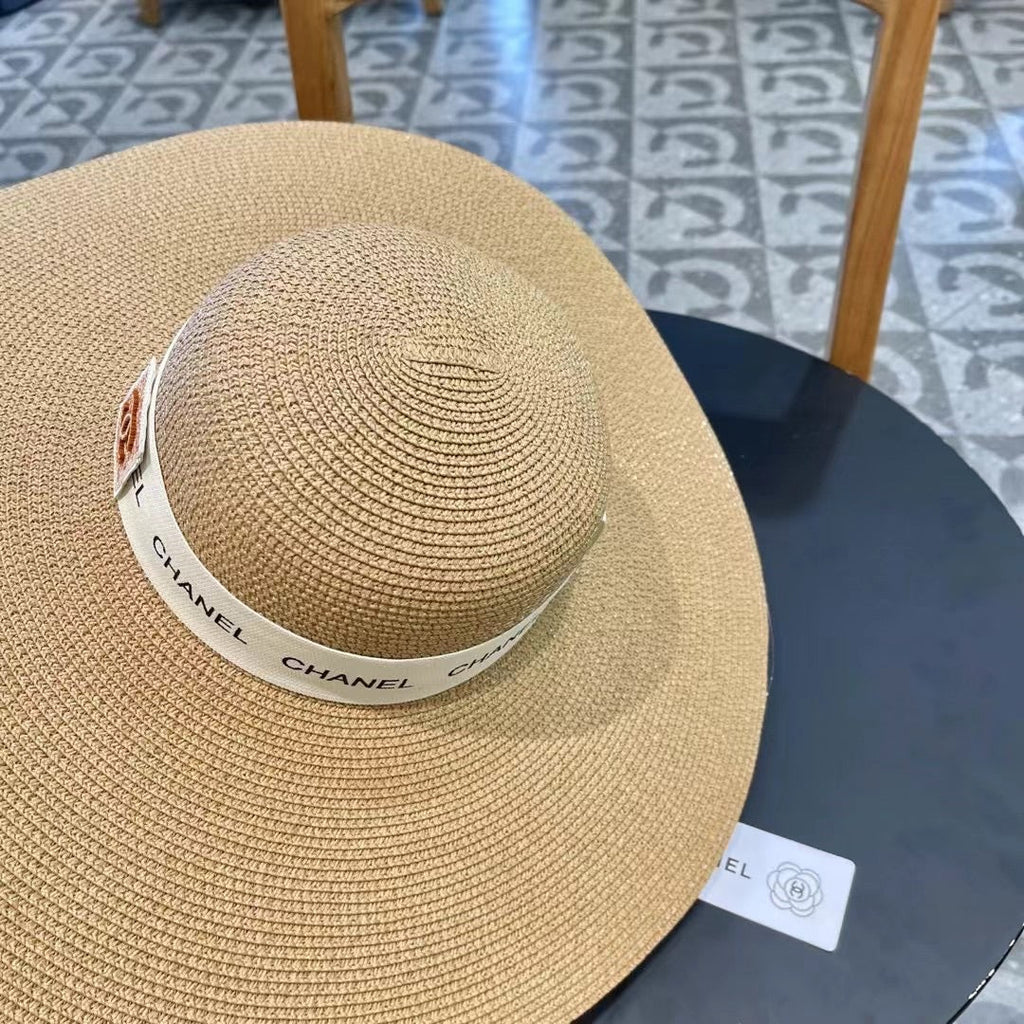 CHANEL WIDE BRIM STRAW HAT BROWN 672708