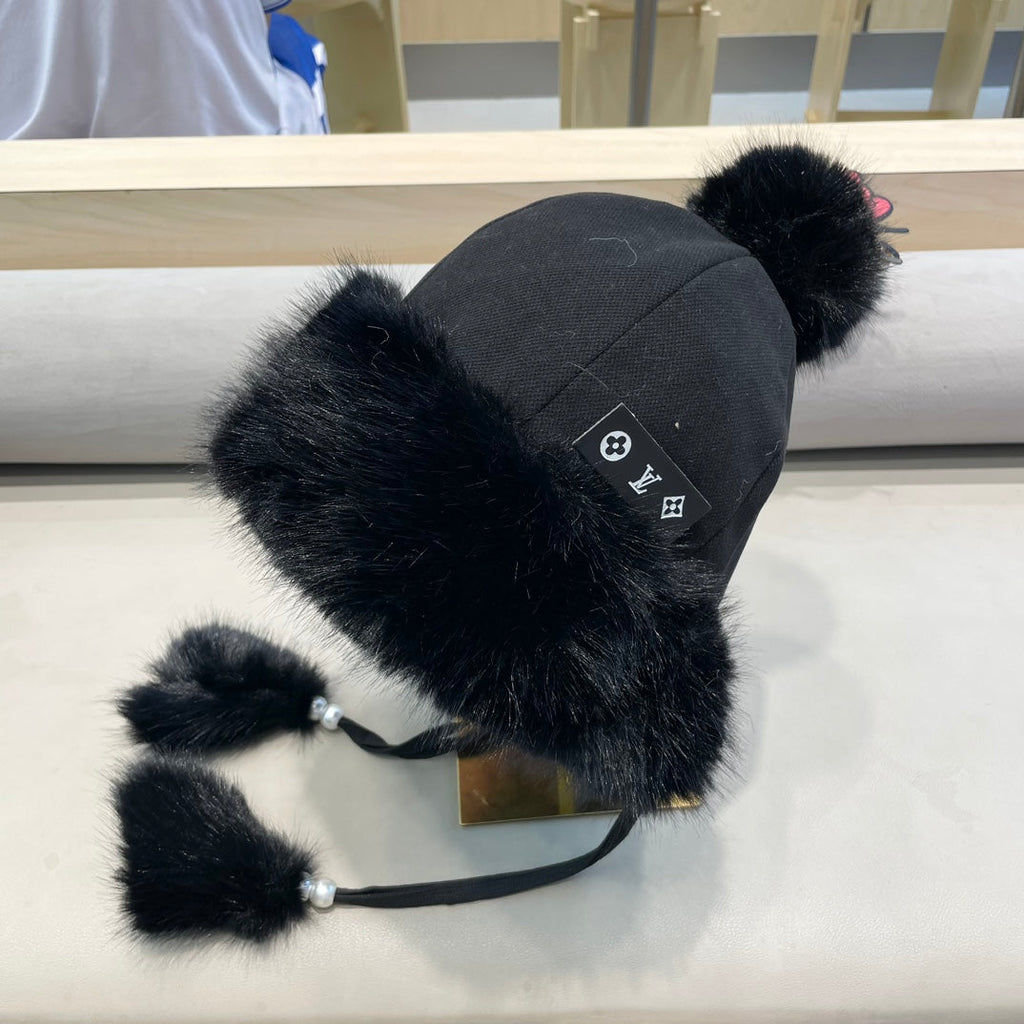 LOUIS VUITTON BEANIE HAT IN BLACK FLEECE AND WOOL 424308