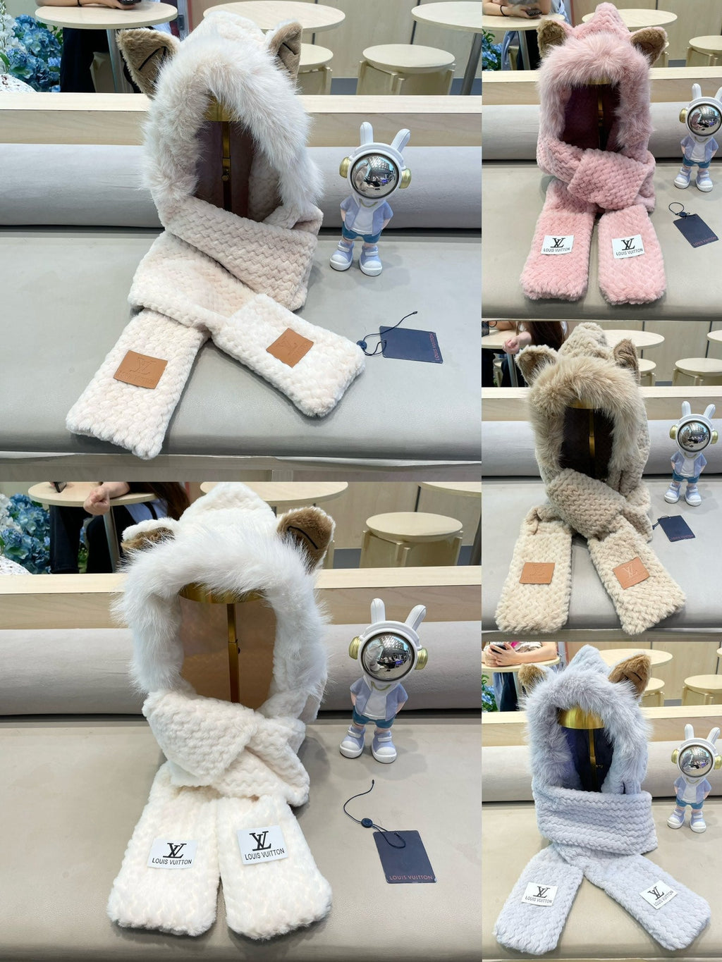 LOUIS VUITTON BEANIE HAT IN PASTEL PINK WOOL AND LAMB FUR 435072