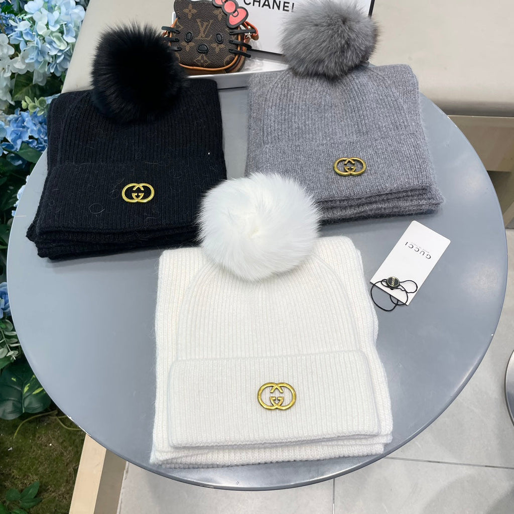 GUCCI SET SCARF AND HAT IN DOVE GRAY CASHMERE 436241