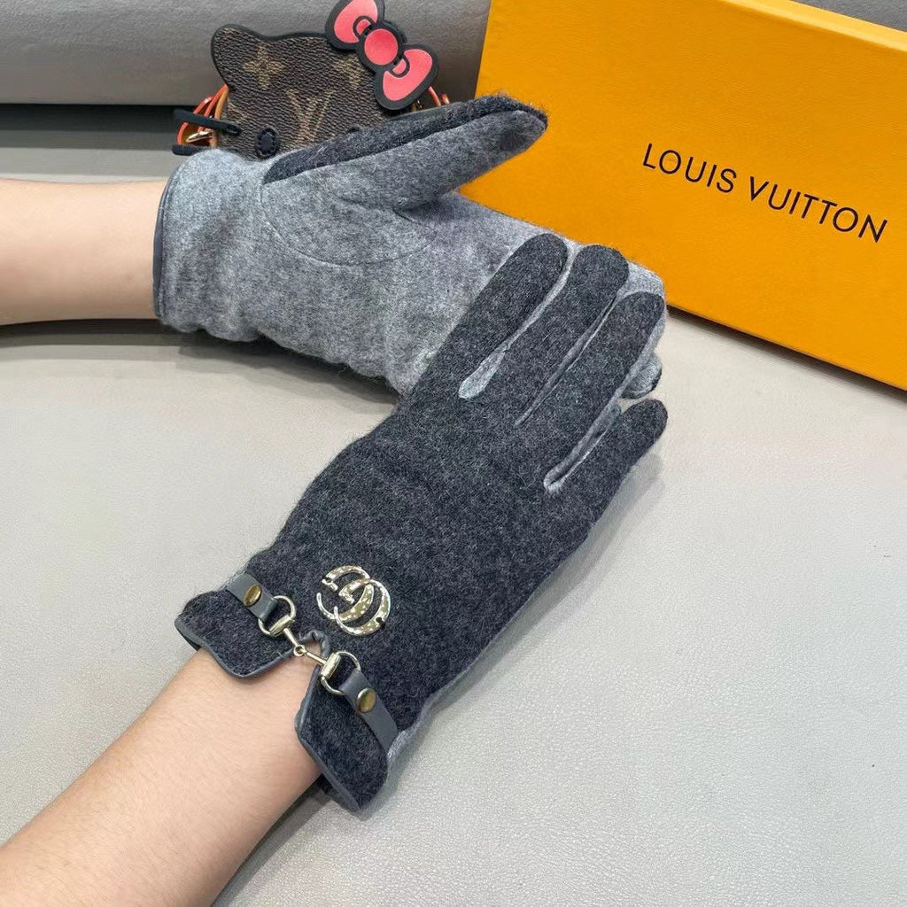 GUCCI GLOVES IN CHARCOAL MIX LIGHT GRAY WOOL 454558