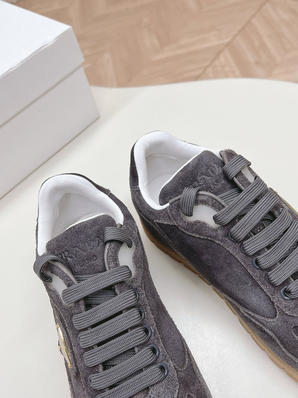 PRADA FADED SUEDE SNEAKERS CHARCOAL