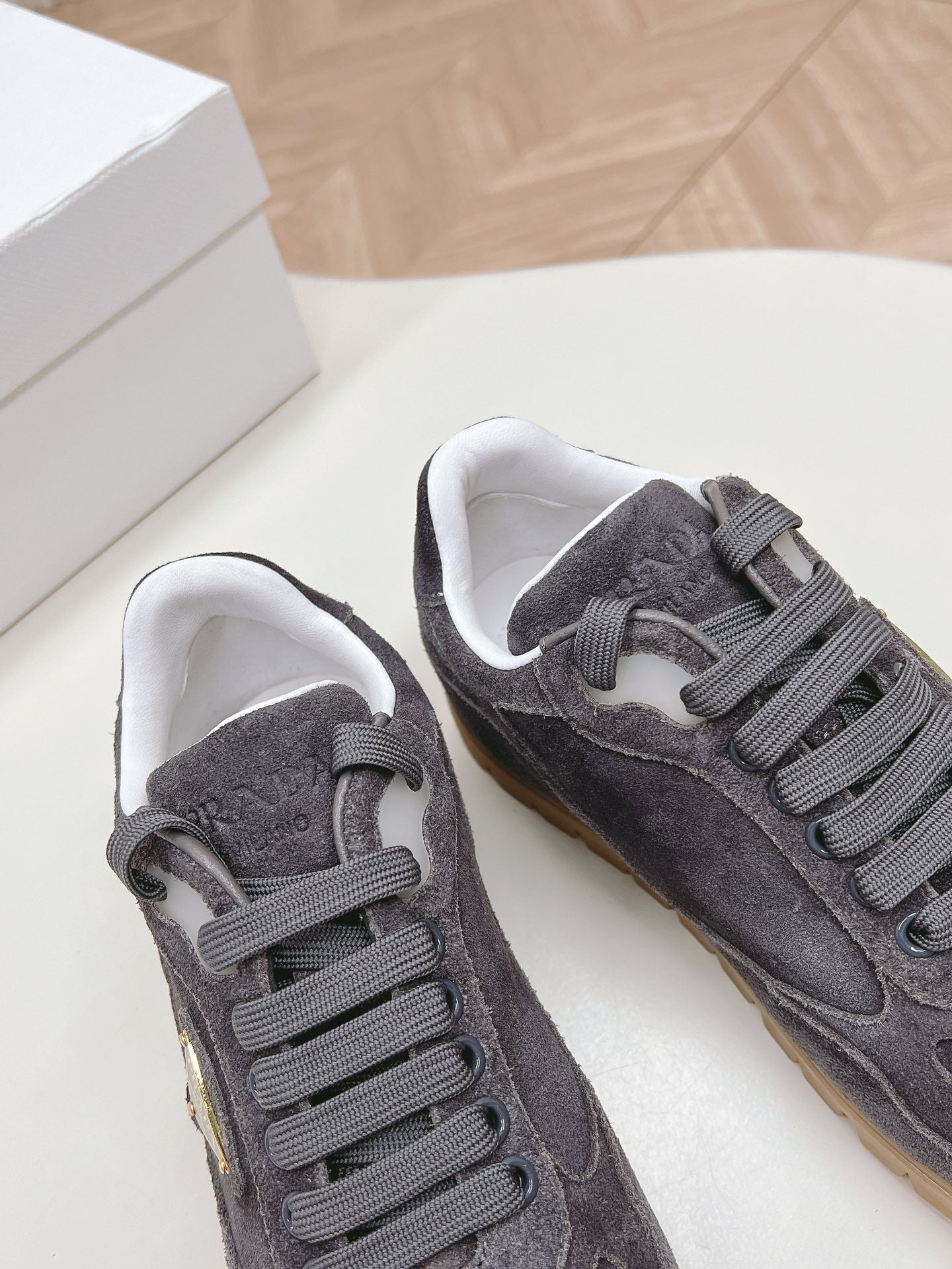 PRADA FADED SUEDE SNEAKERS CHARCOAL