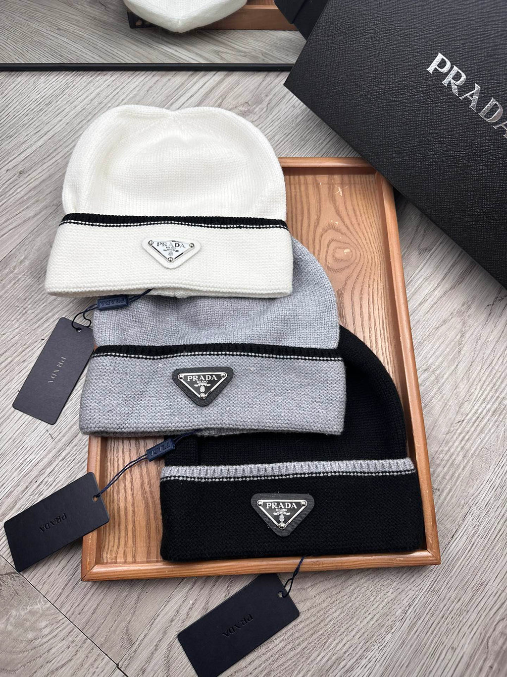 PRADA BEANIE HAT IN WHITE WOOL 349649