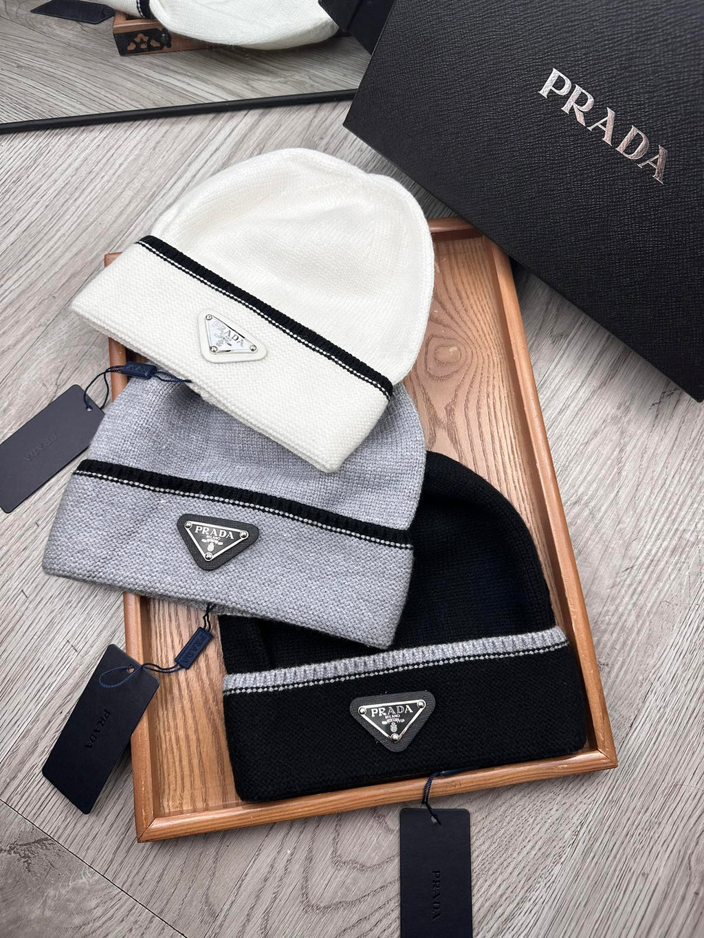 PRADA BEANIE HAT IN DOVE GRAY WOOL 349650