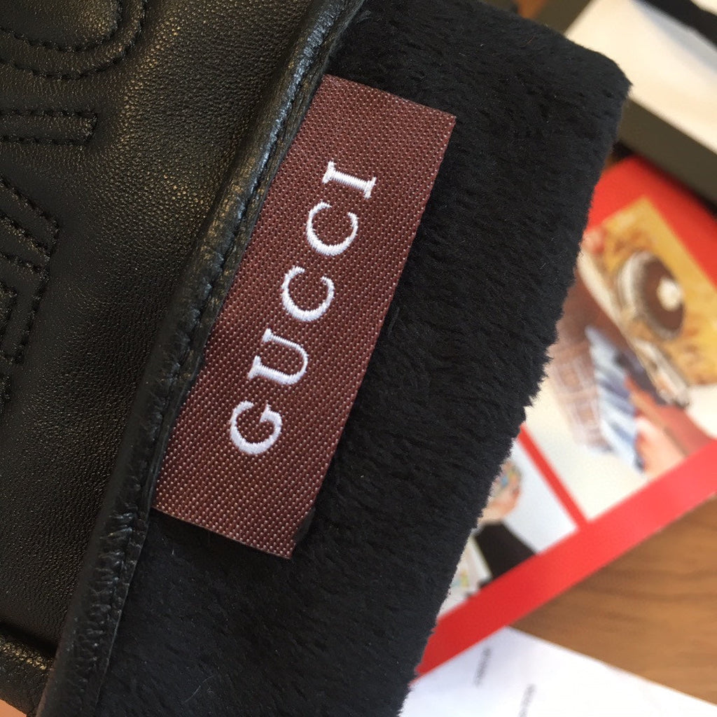 GUCCI TOUCHSCREEN LAMBSKIN GLOVES BLACK WITH WOOL LINING 409346