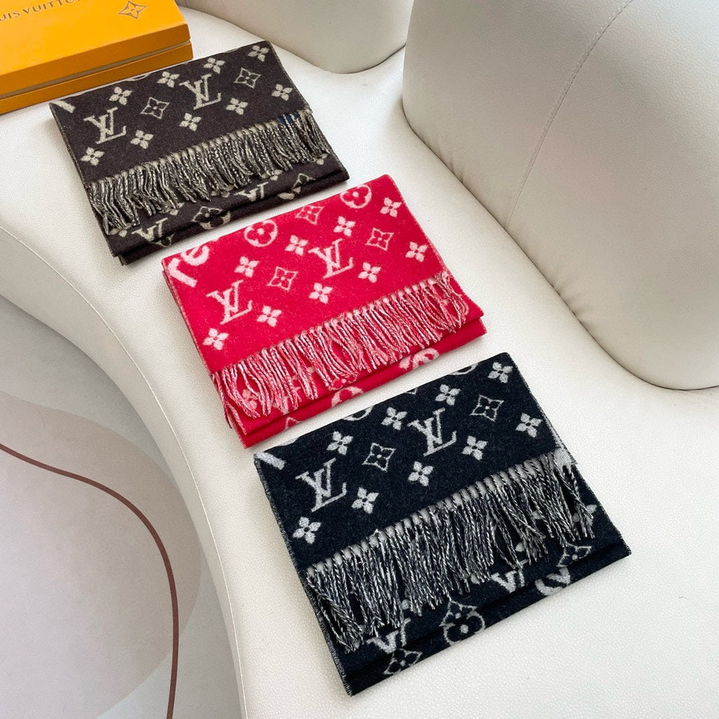 LOUIS VUITTON SUPREME X MONOGRAM 180 CM SCARF IN UMBER BROWN WOOL AND CASHMERE 392941