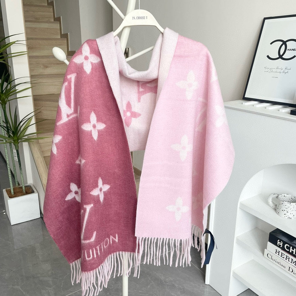 LOUIS VUITTON REYKJAVIK GRADIENT SCARF 220 CM IN PUNCH PINK CASHMERE 399735