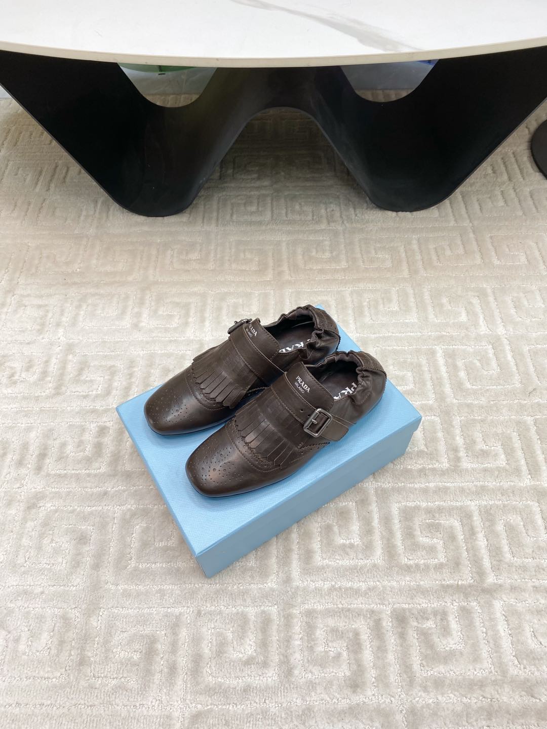 PRADA TASSEL LOAFERS IN WALNUT BROWN LAMBSKIN