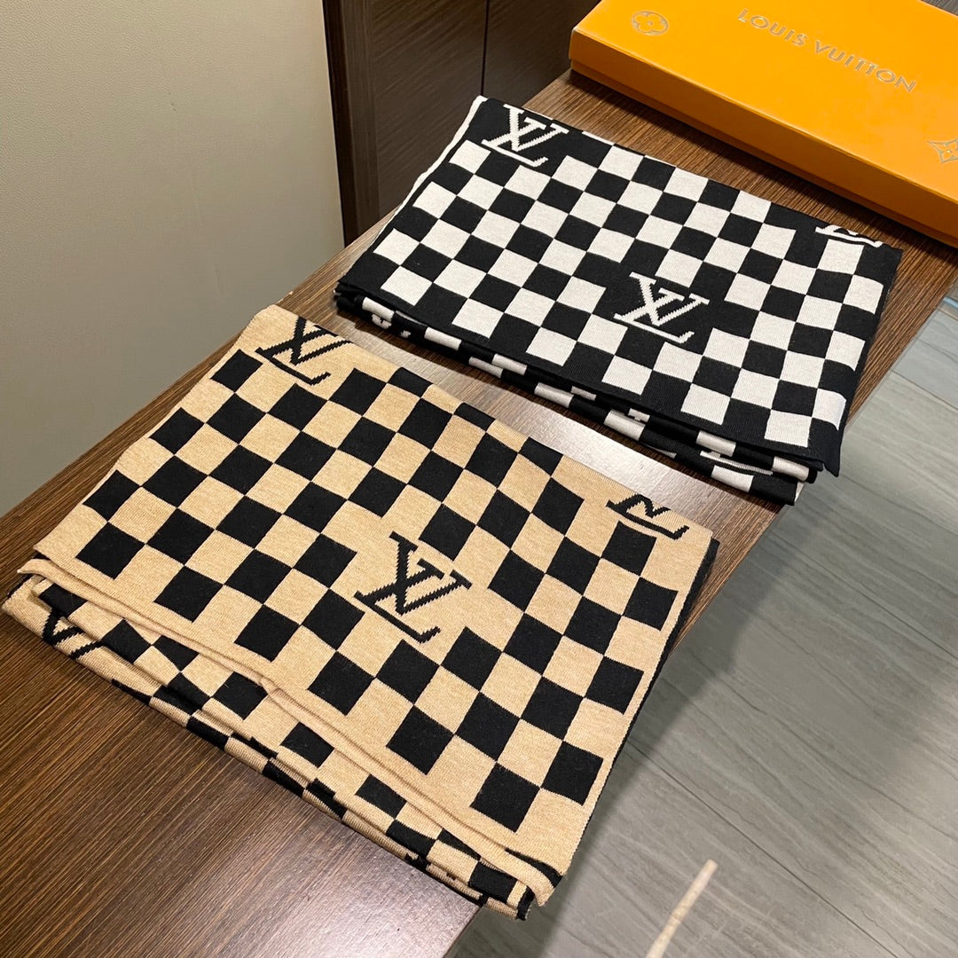 LOUIS VUITTON DAMIER SCARF 200 CM IN BLACK MIX WHITE CASHMERE 388193