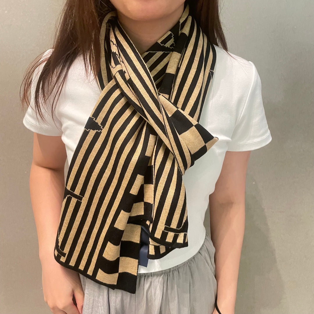 LOUIS VUITTON GRAPHICAL 180 CM SCARF IN TORTILLA BROWN MIX BLACK CASHMERE 388202