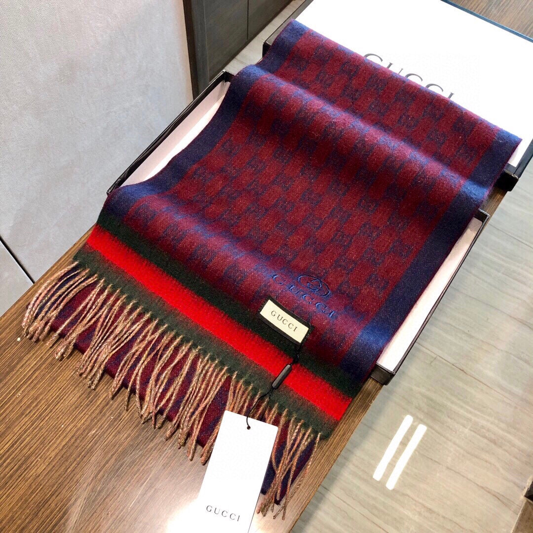 GUCCI SCARF 180 CM IN SCARLET RED MONOGRAM CASHMERE 405326
