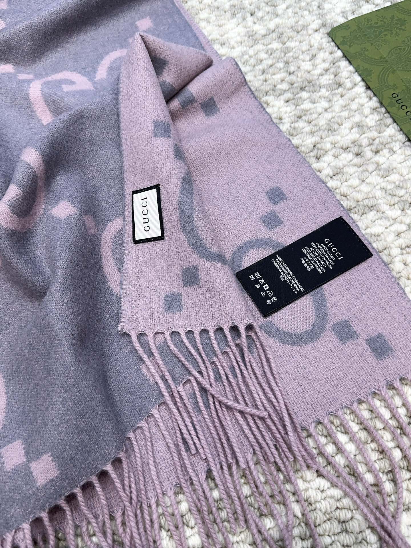 GUCCI SCARF 200 CM IN LIGHT PINK MIX GRAY CASHMERE 396379