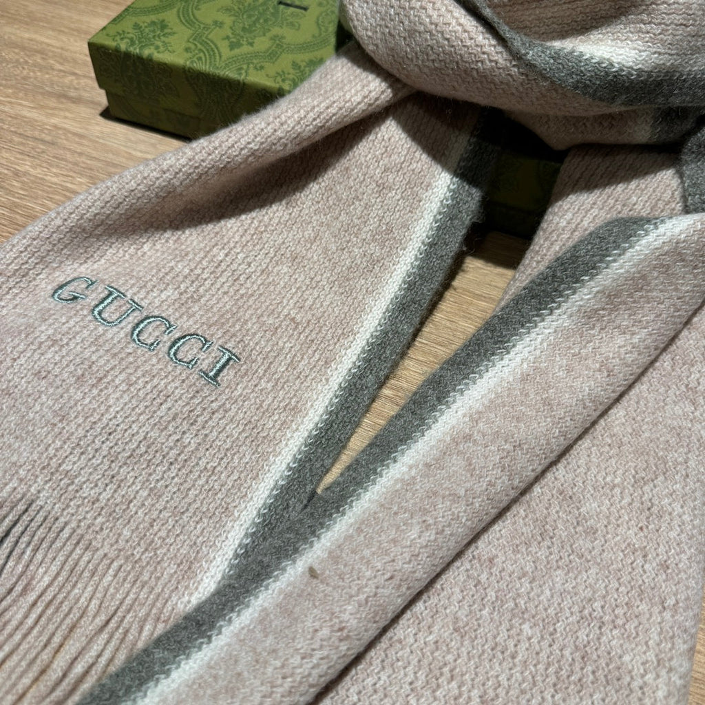 GUCCI SCARF 180 CM IN PALE PINK MIX GRAY WOOL 403967