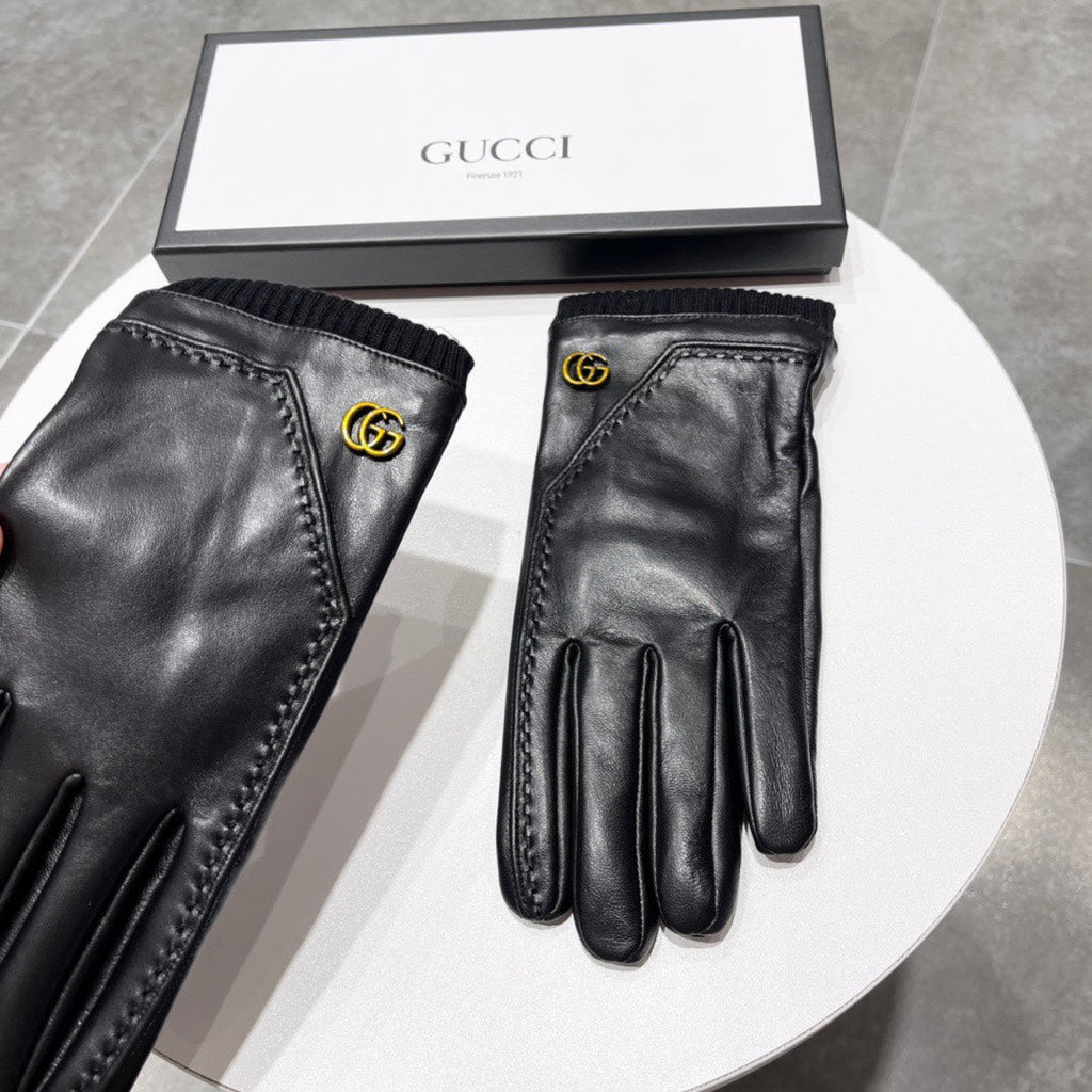 GUCCI TOUCHSCREEN GLOVES IN BLACK LAMBSKIN MIX WOOL 130577