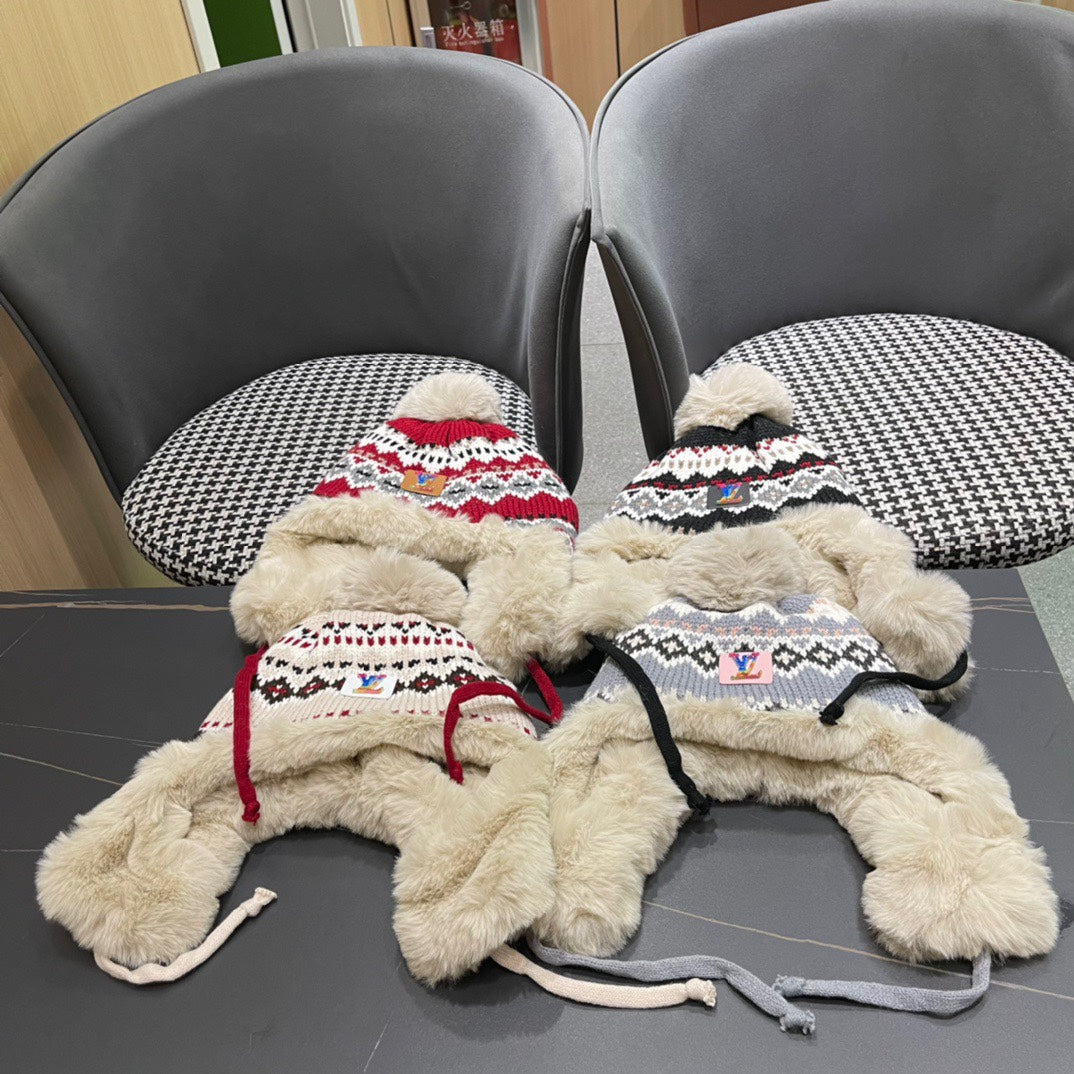 LOUIS VUITTON PLUSH EARMUFFS HAT IN COLORFUL WOOL AND RABBIT FUR 408171
