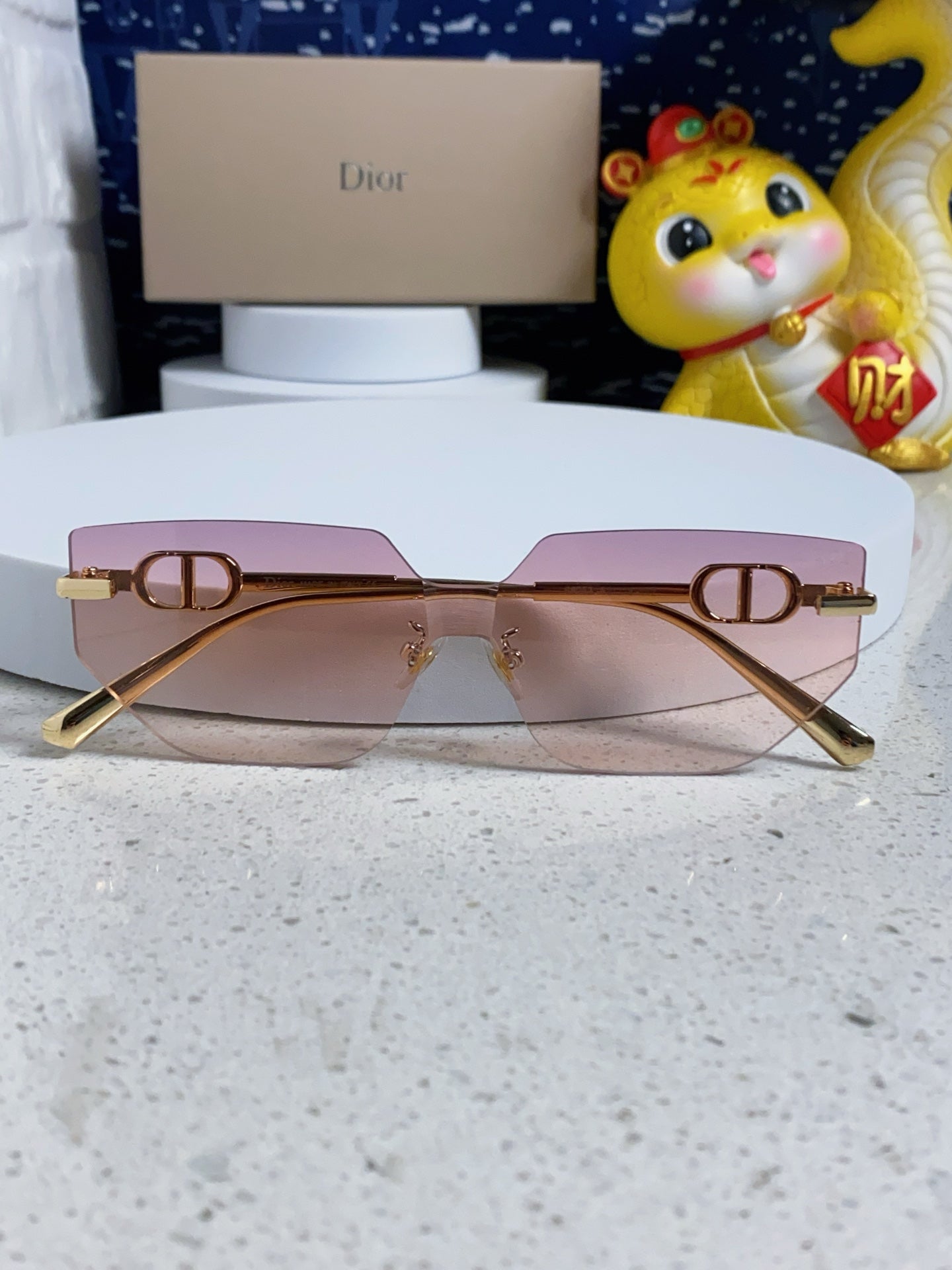 DIOR MONTAIGNE SUNGLASS 563191 IN GOLD METAL PINK SMOKE LENSES