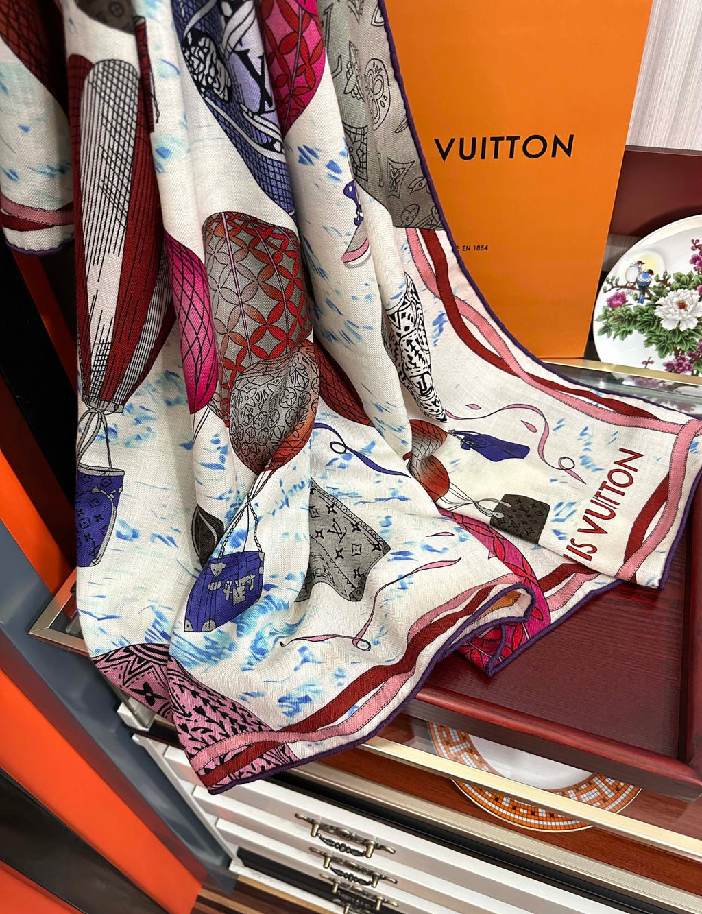 LOUIS VUITTON UP AND AWAY 140 CM SQUARE SILK SCARF COLORFUL 400073
