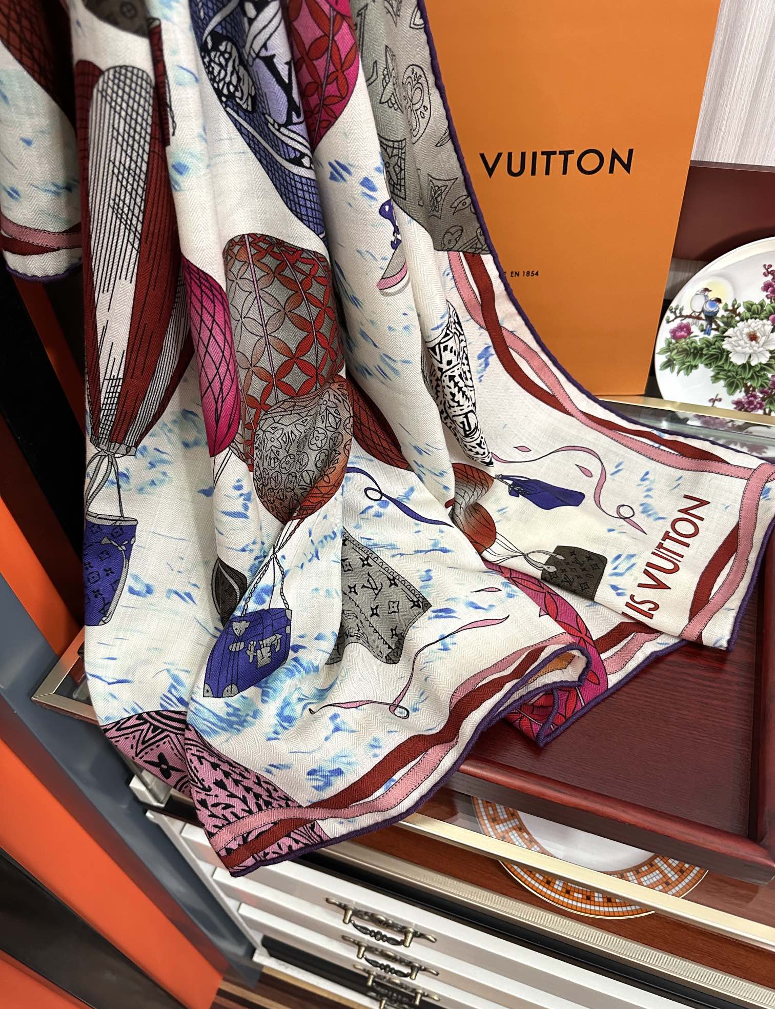 LOUIS VUITTON UP AND AWAY 140 CM SQUARE SILK SCARF COLORFUL 400073