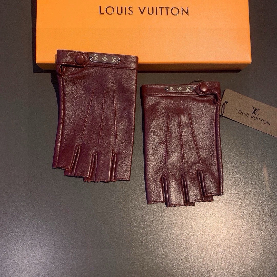 LOUIS VUITTON FINGERLESS GLOVES IN GARNET RED LAMBSKIN 453645