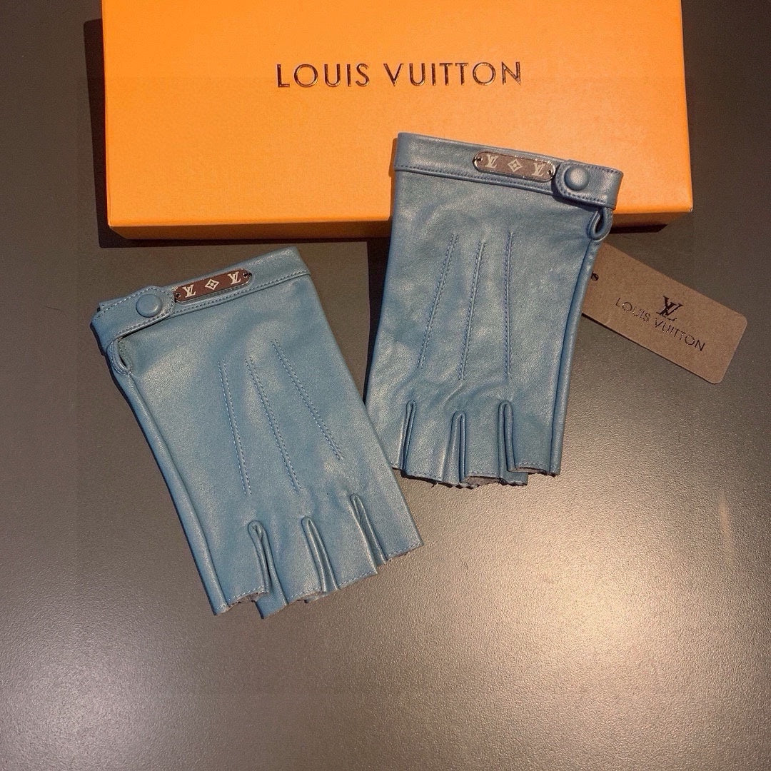 LOUIS VUITTON FINGERLESS GLOVES IN BLUE GREEN LAMBSKIN 453647