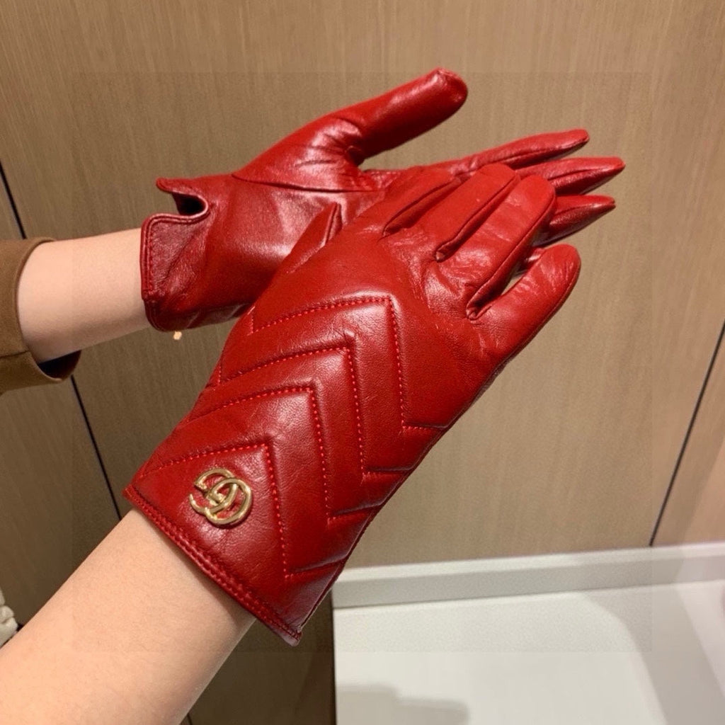 GUCCI TOUCHSCREEN GLOVES IN RED LAMBSKIN AND FABRIC LINING 463860