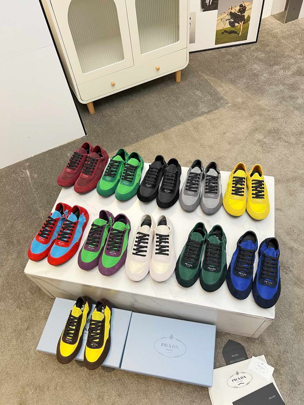 PRADA COLLAPSE SNEAKERS IN GREEN SUEDE AND NYLON