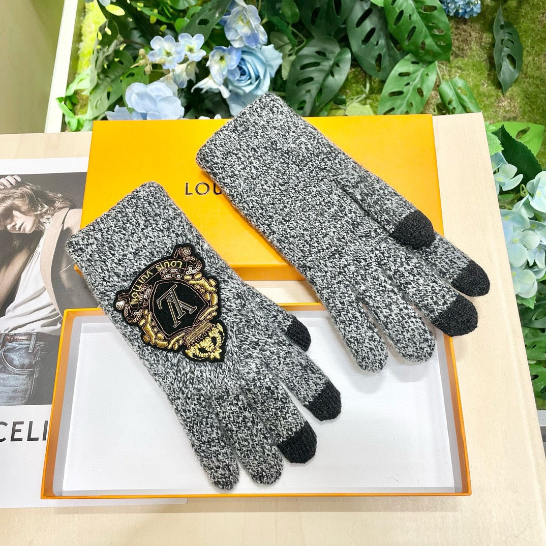 LOUIS VUITTON TOUCHSCREEN GLOVES IN STEEL GRAY WOOL 454594