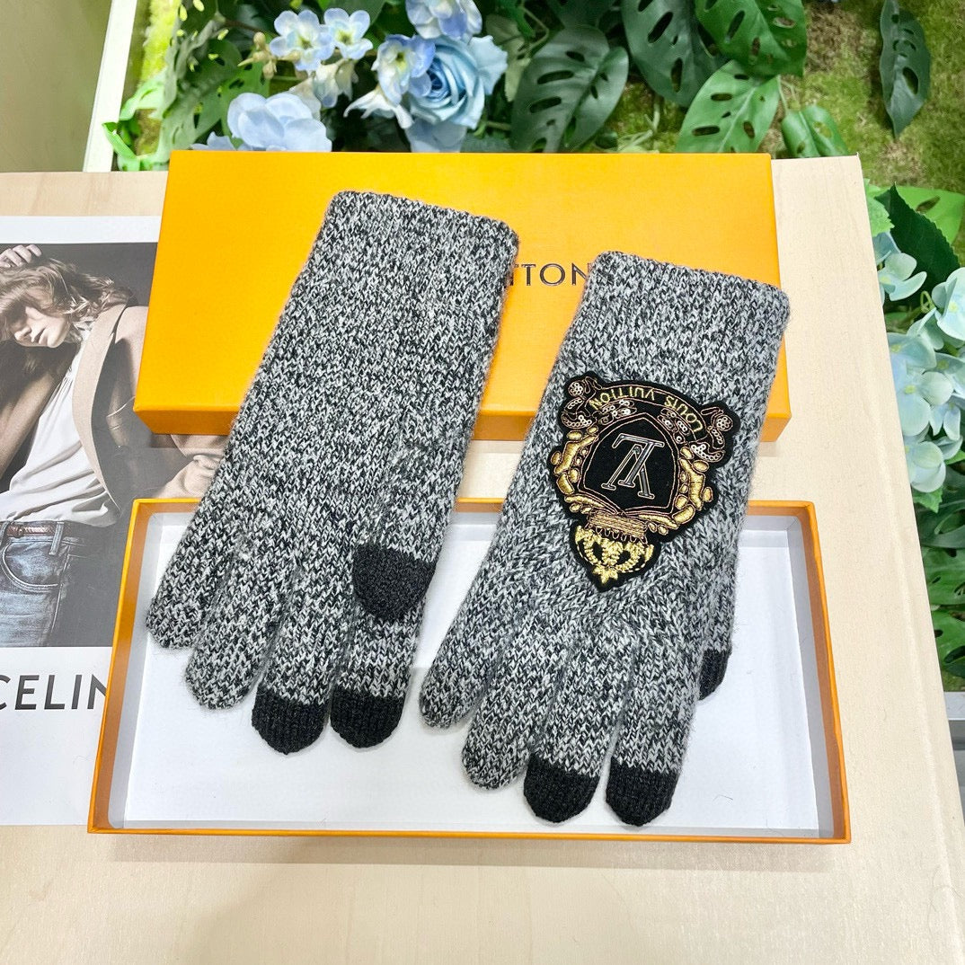 LOUIS VUITTON TOUCHSCREEN GLOVES IN STEEL GRAY WOOL 454594