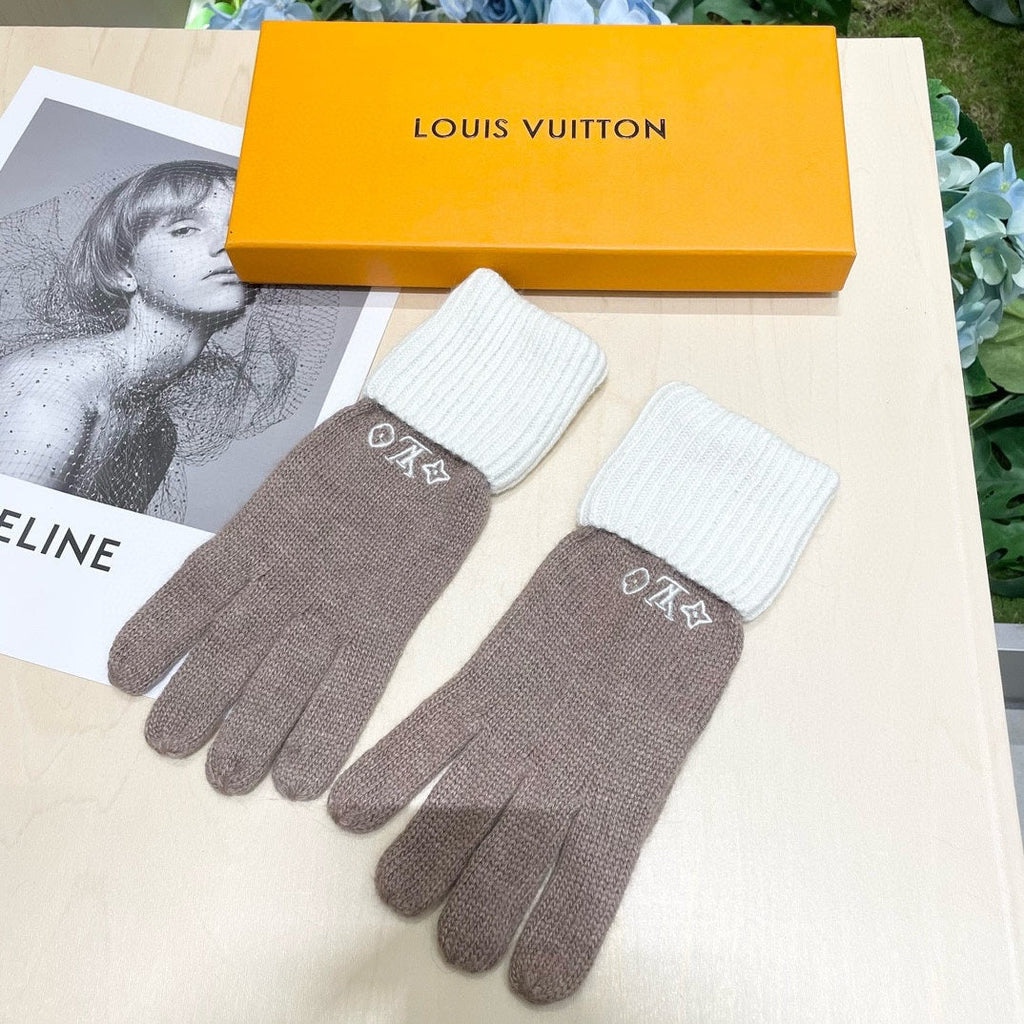 LOUIS VUITTON GLOVES IN LIGHT BROWN MIX WHITE WOOL 458549