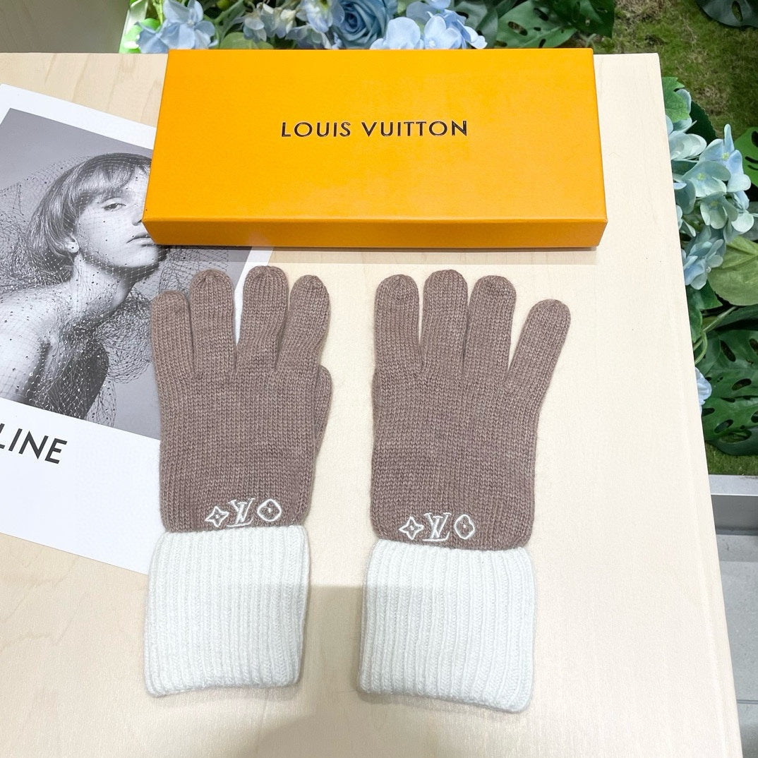 LOUIS VUITTON GLOVES IN LIGHT BROWN MIX WHITE WOOL 458549