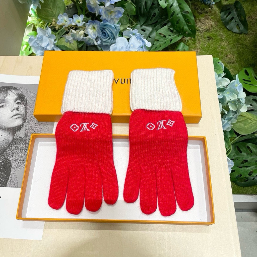 LOUIS VUITTON GLOVES IN CHERRY RED MIX WHITE WOOL 458551