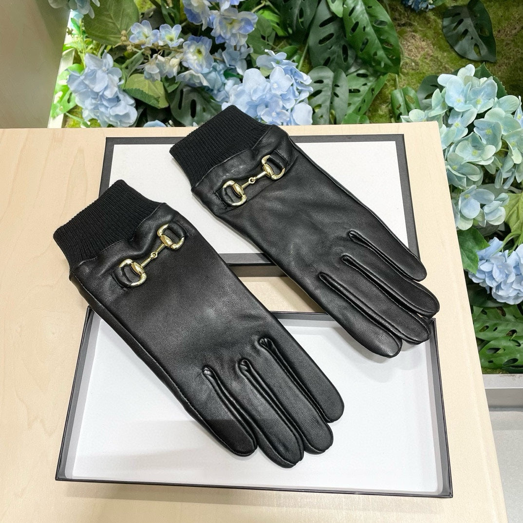 GUCCI HORSEBIT GLOVES IN BLACK LAMBSKIN MIX WOOL 464975