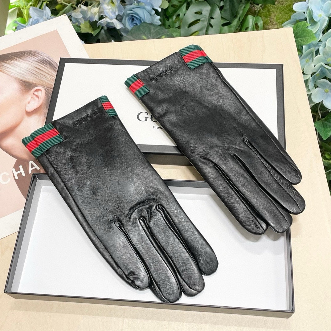 GUCCI TOUCHSCREEN GLOVES WITH WEB IN BLACK SHEEPSKIN 464982