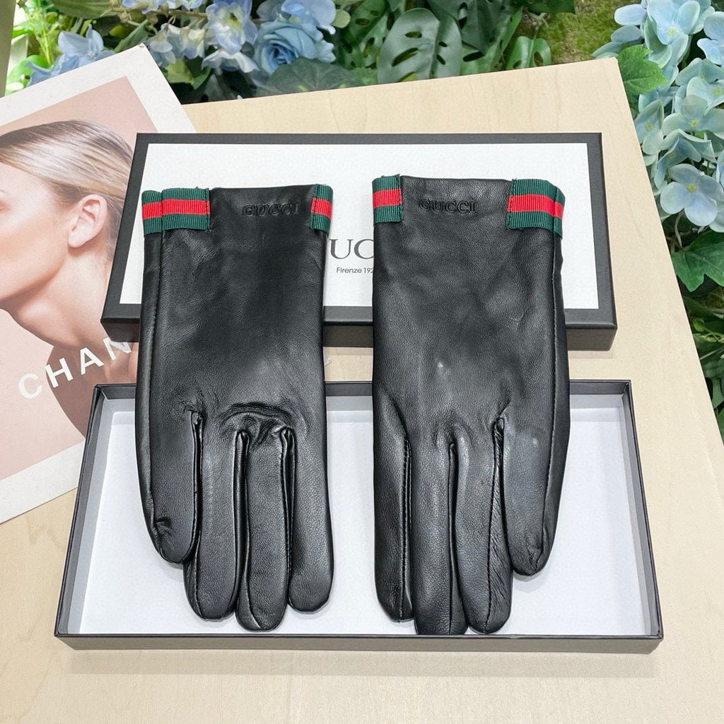 GUCCI TOUCHSCREEN GLOVES WITH WEB IN BLACK SHEEPSKIN 464982