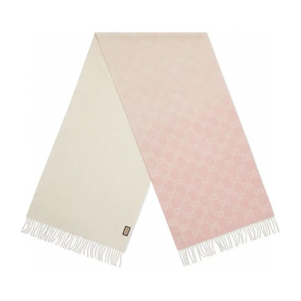 GUCCI SCARF 200 CM LIGHT PINK AND IVORY CASHMERE JACQUARD 405134