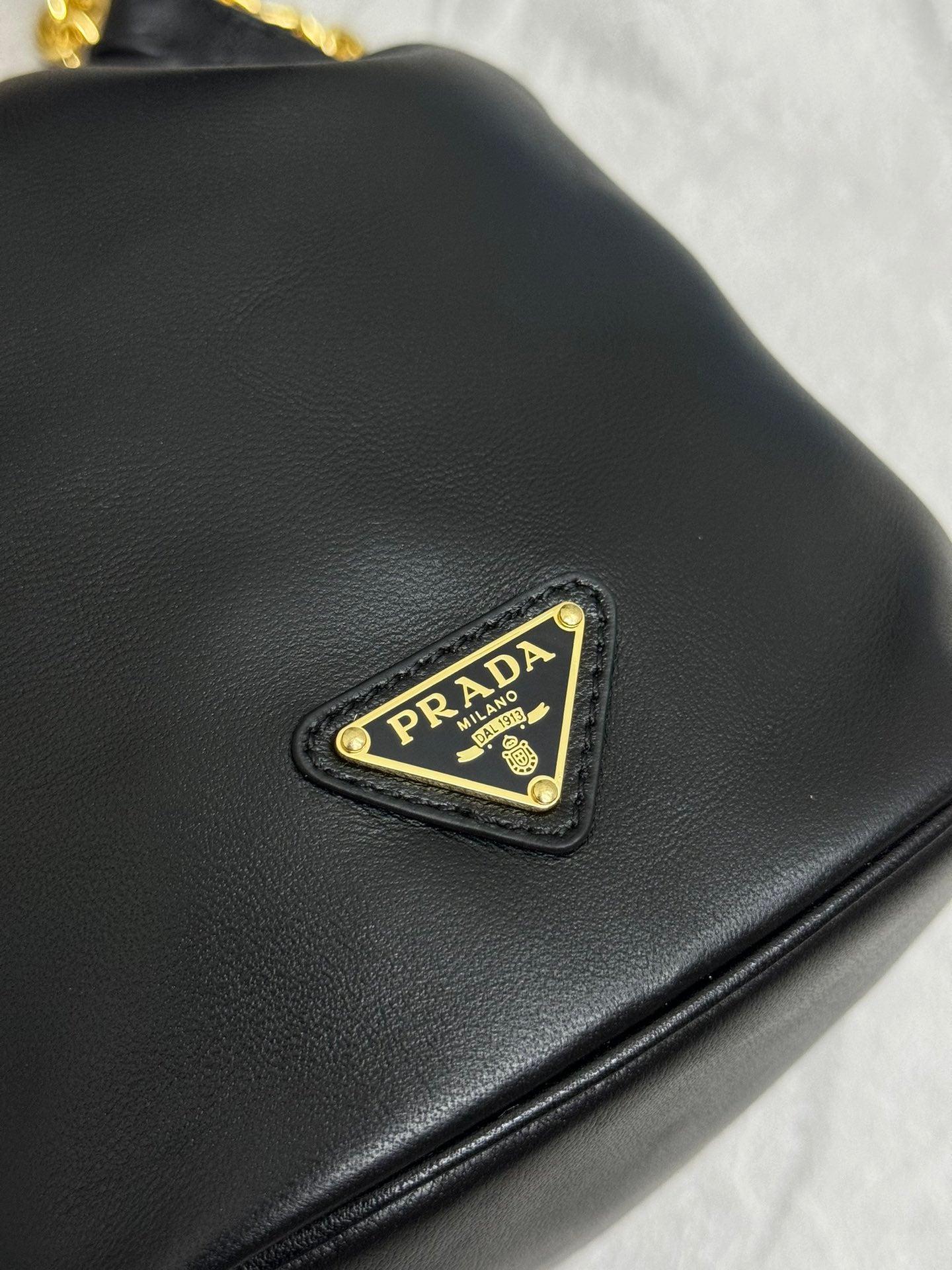 PRADA MINI BUCKET BAG 19 IN BLACK SOFT NAPPA LAMBSKIN GOLD HARDWARE